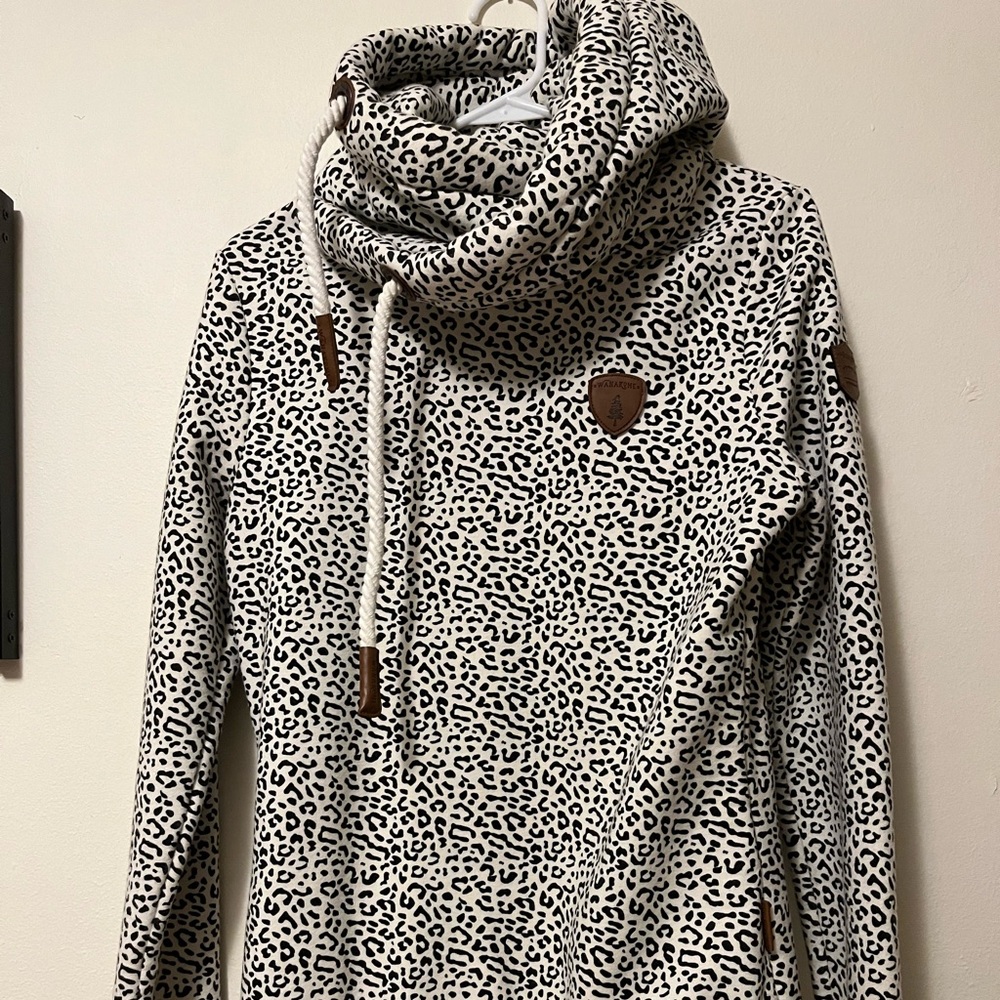 Wanakome Leopard Print Cowl Neck Hoodie Sweatshirt